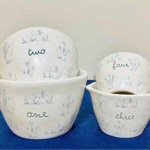 RAE DUNN White Ceramic Measuring Cups (Set Of 4)Blue Bunnies EASTER Bunny Rabbit